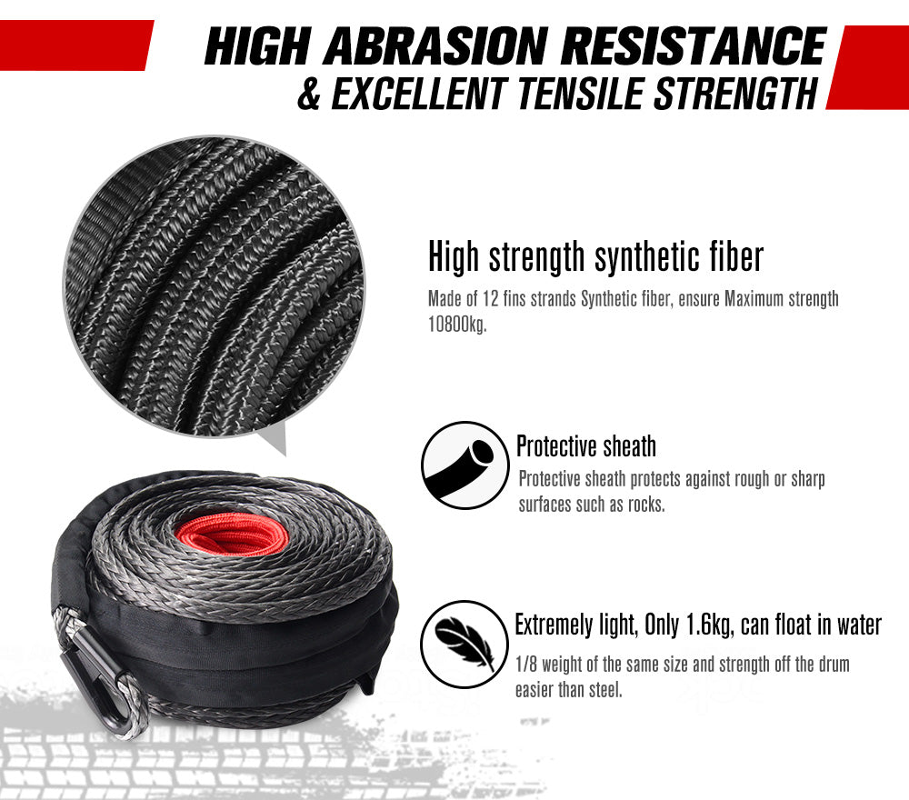 10MM x 30M Synthetic Winch Rope Dyneema SK75 Tow Recovery Cable Offroad 4WD