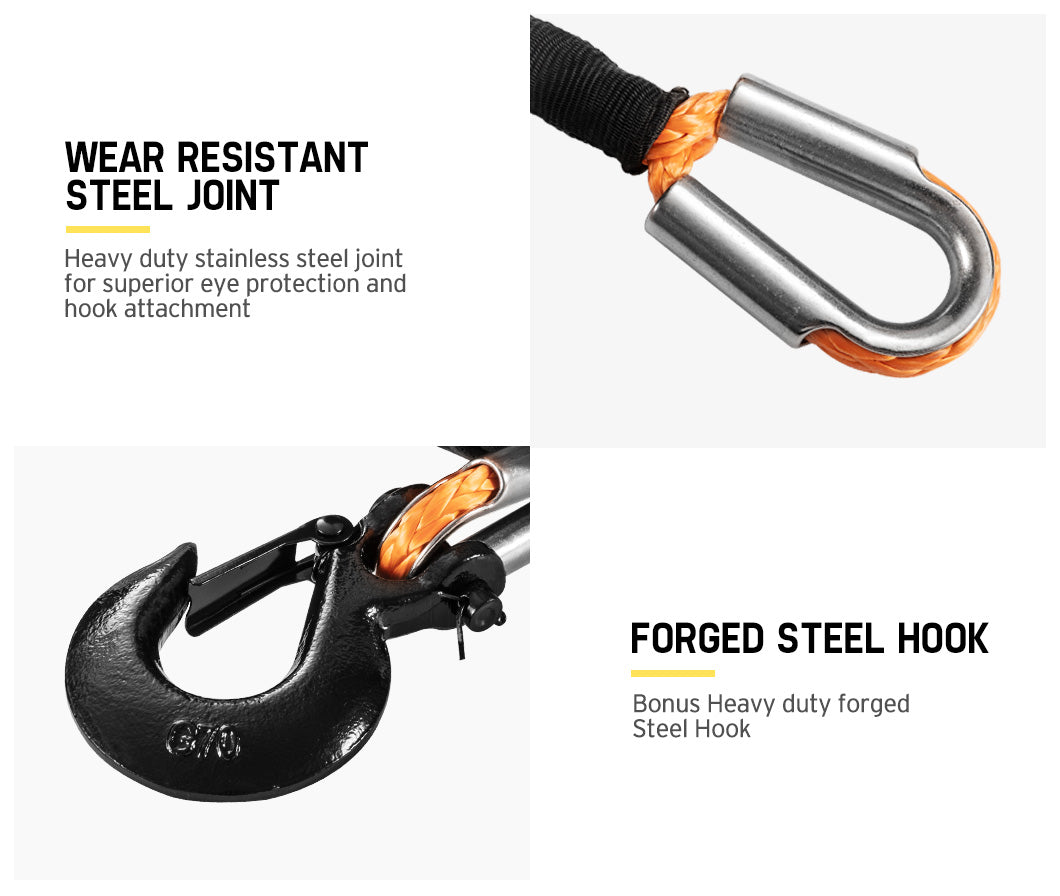 Synthetic Winch Rope 10MM x 30M Dyneema SK75 Tow Recovery Rope Orange 4WD