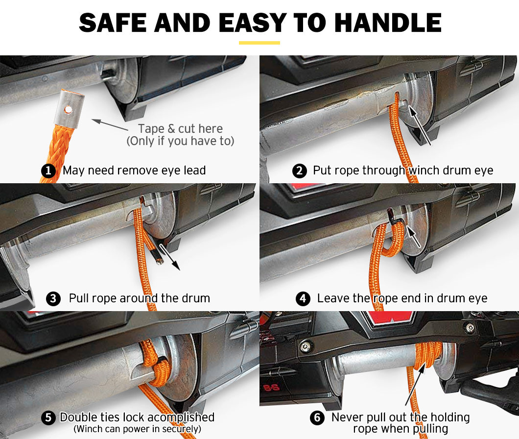 Synthetic Winch Rope 10MM x 30M Dyneema SK75 Tow Recovery Rope Orange 4WD