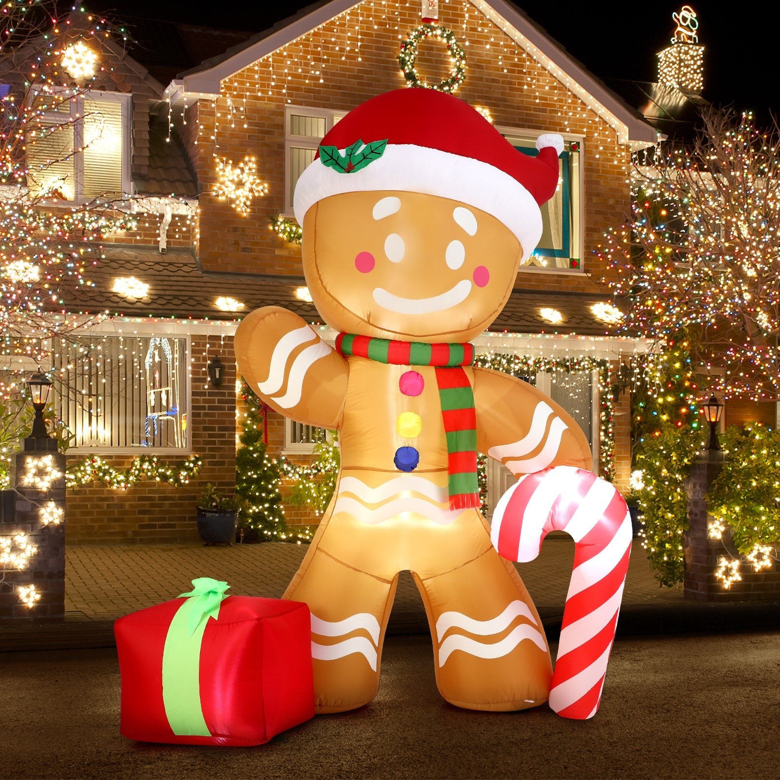 Tinseltown 2.4M Christmas Inflatable Gingerbread Man LED Lights Outdoor Decoration - Sunyee