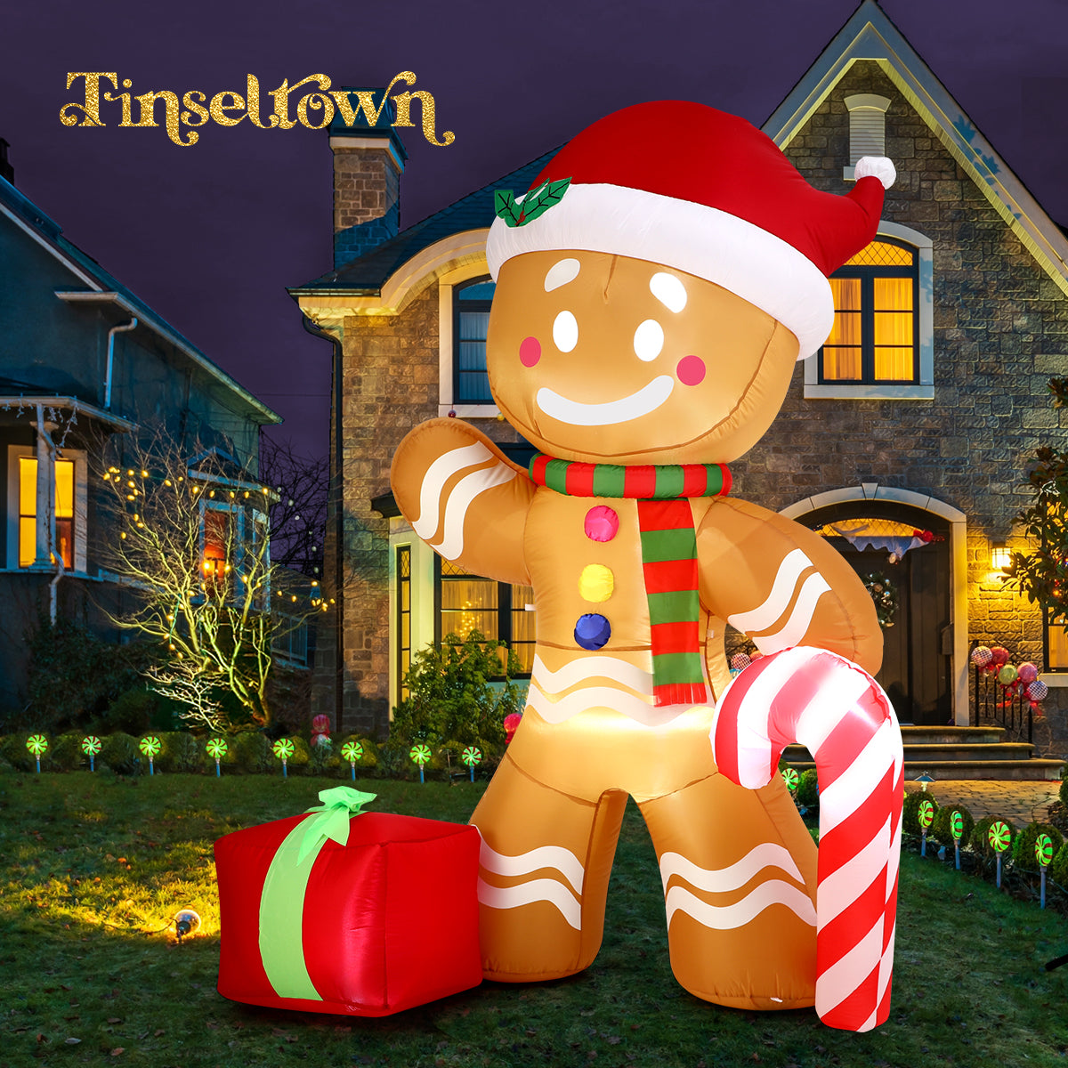 Tinseltown 2.4M Christmas Inflatable Gingerbread Man LED Lights Outdoor Decoration - Sunyee