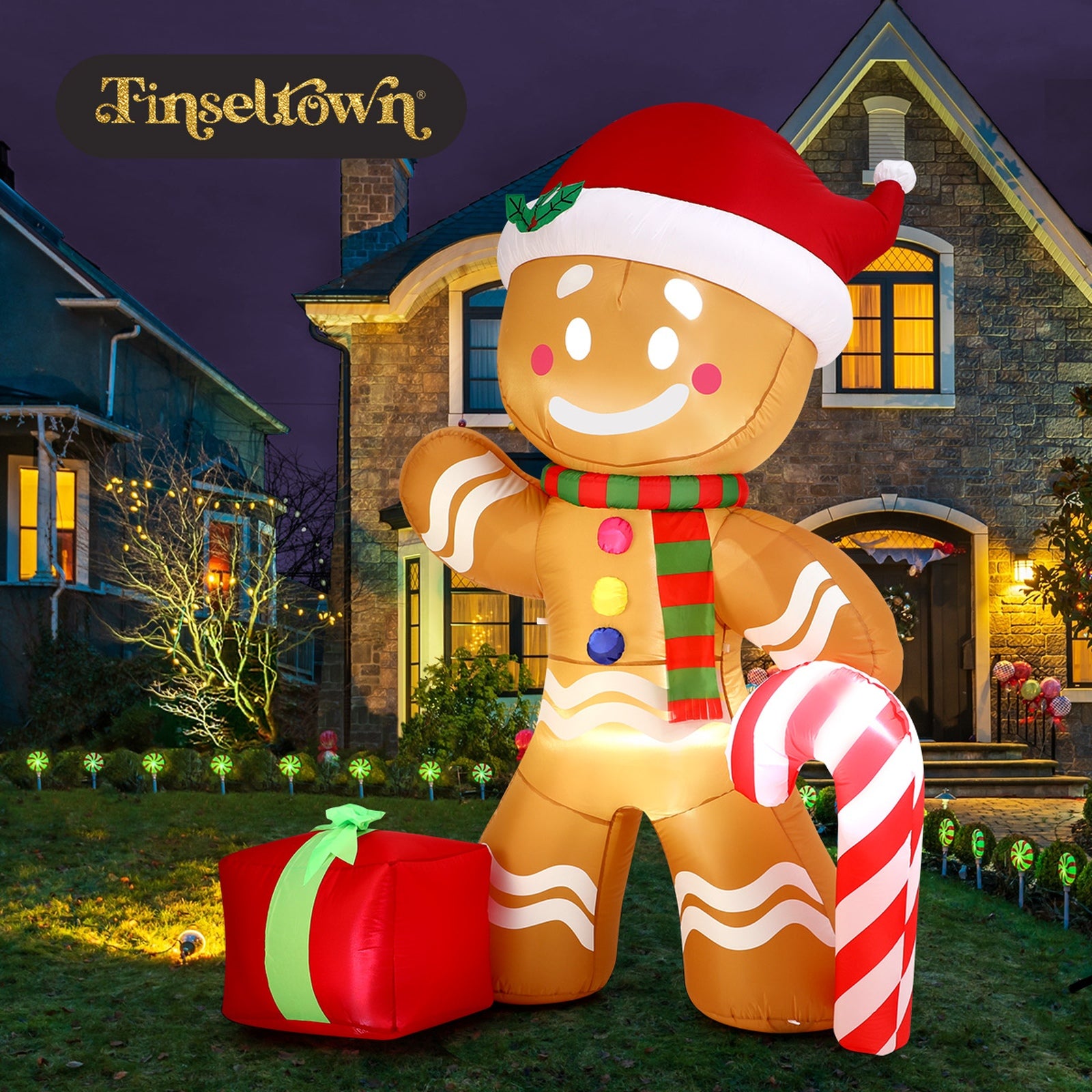 Tinseltown Christmas Inflatable Gingerbread Man LED Light Xmas Party Decor