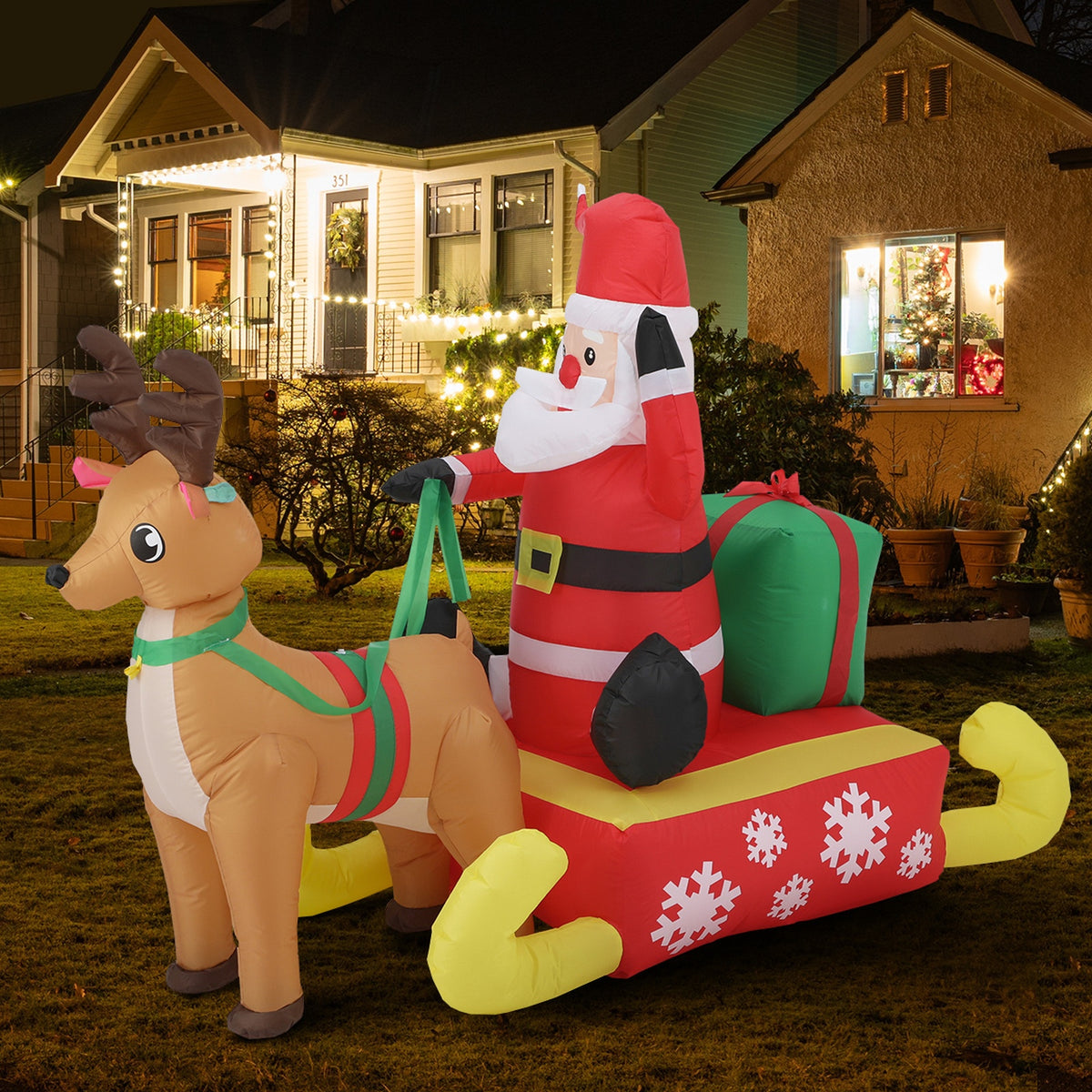 Tinseltown Christmas Inflatable Santa Reindeer 1.8M Xmas LED Light Outdoor Decoration - Sunyee