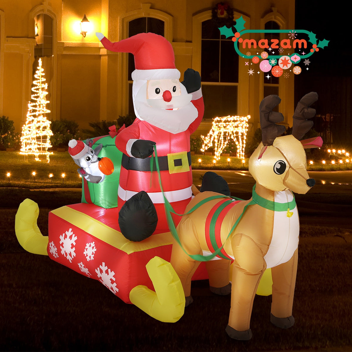 Tinseltown Christmas Inflatable Santa Reindeer 1.8M Xmas LED Light Outdoor Decoration - Sunyee