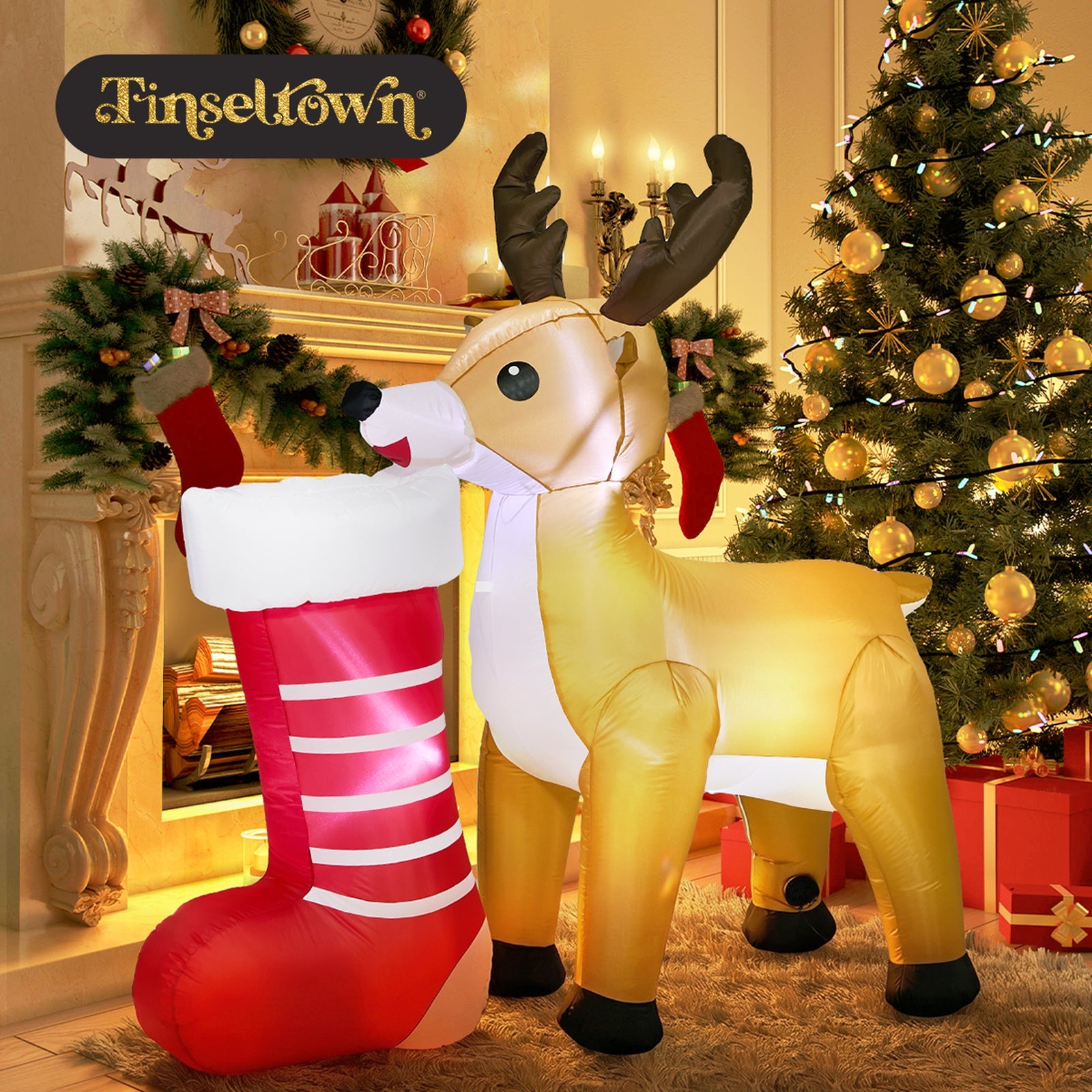 Tinseltown 1.8M Christmas Inflatable Reindeer LED Light Garden Decor Toy