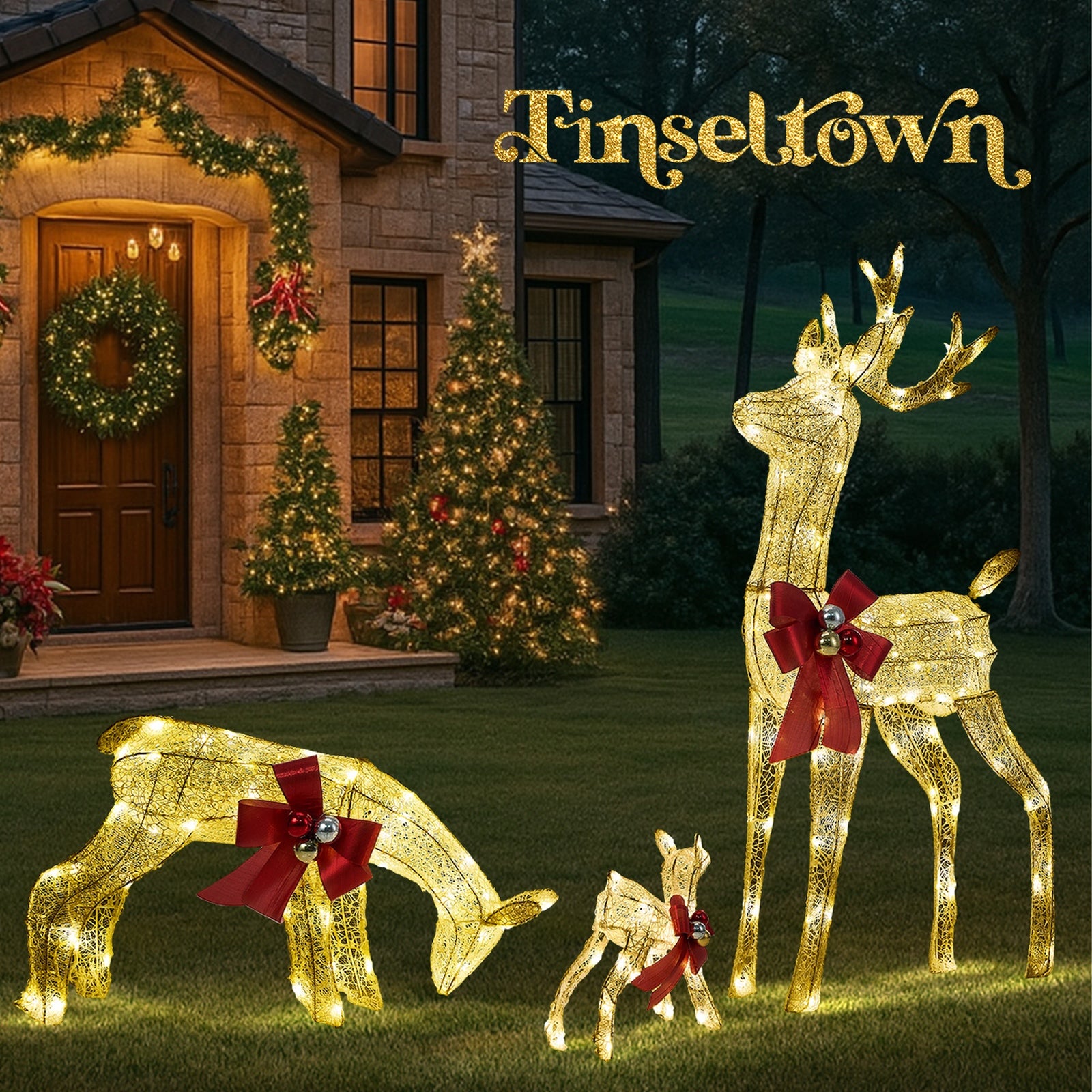 Tinseltown Christmas Lights LED 3PCS Reindeer Family Xmas Decor Indoor Outdoor - Sunyee