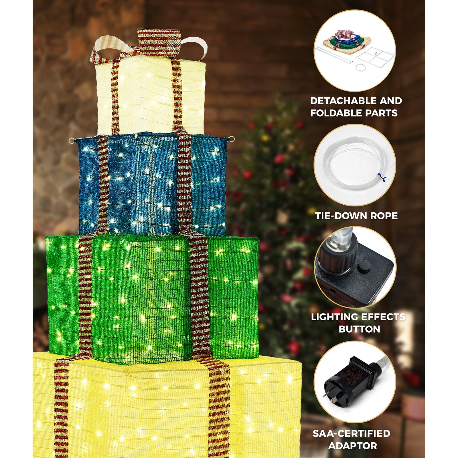 Tinseltown 3D Christmas Light LED 142cm Gift Boxes Xmas Decor 8 Effects - Sunyee