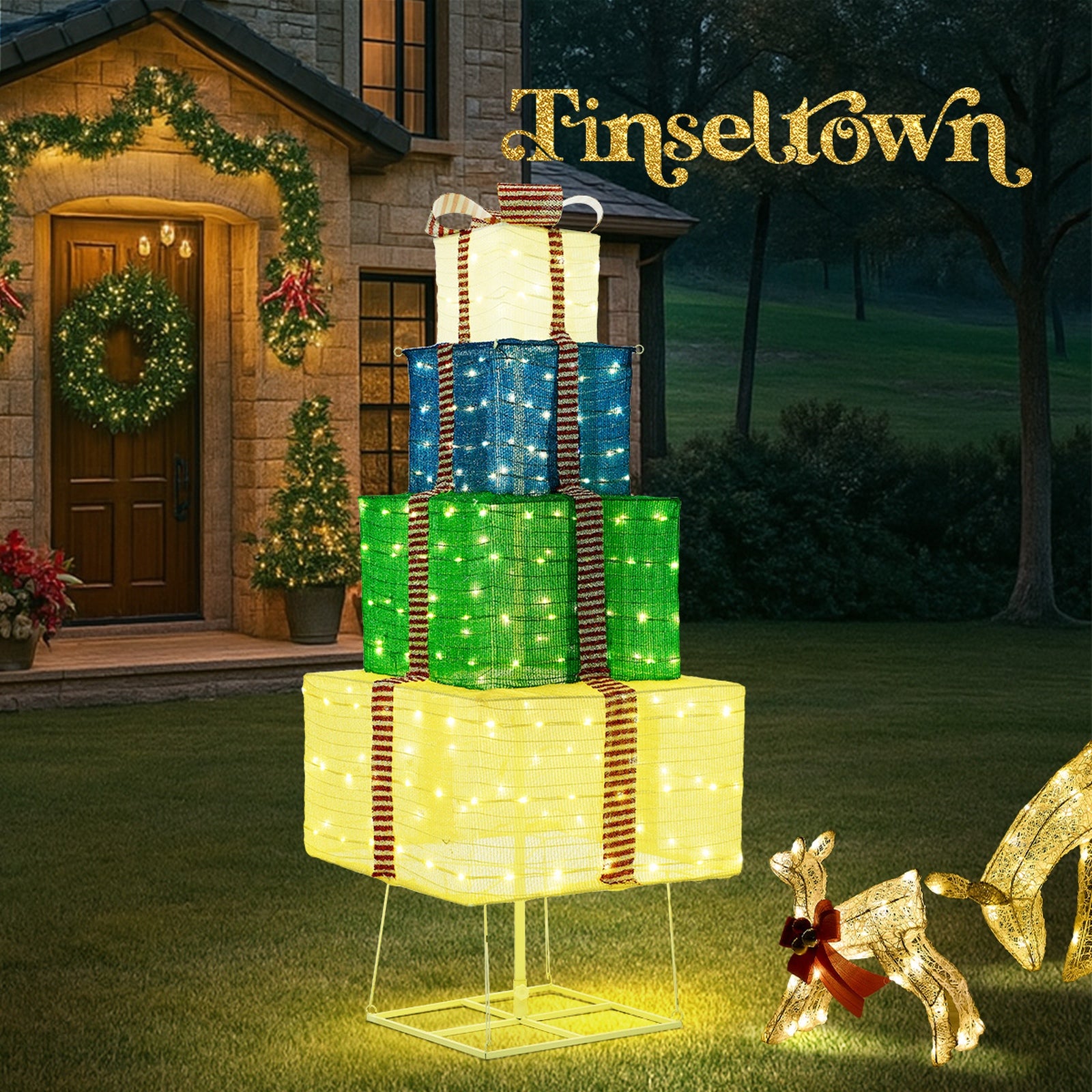 Tinseltown 3D Christmas Light LED 142cm Gift Boxes Xmas Decor 8 Effects - Sunyee