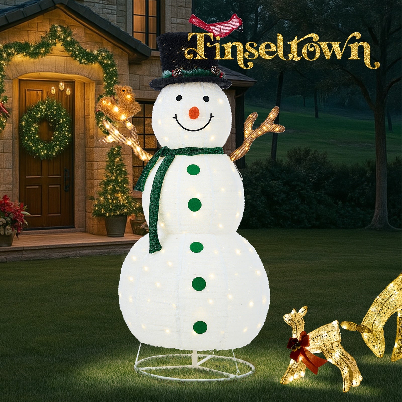 Tinseltown 3D Christmas LED Lights 1.63M Snowman Xmas Outdoor Decor Metal Frame