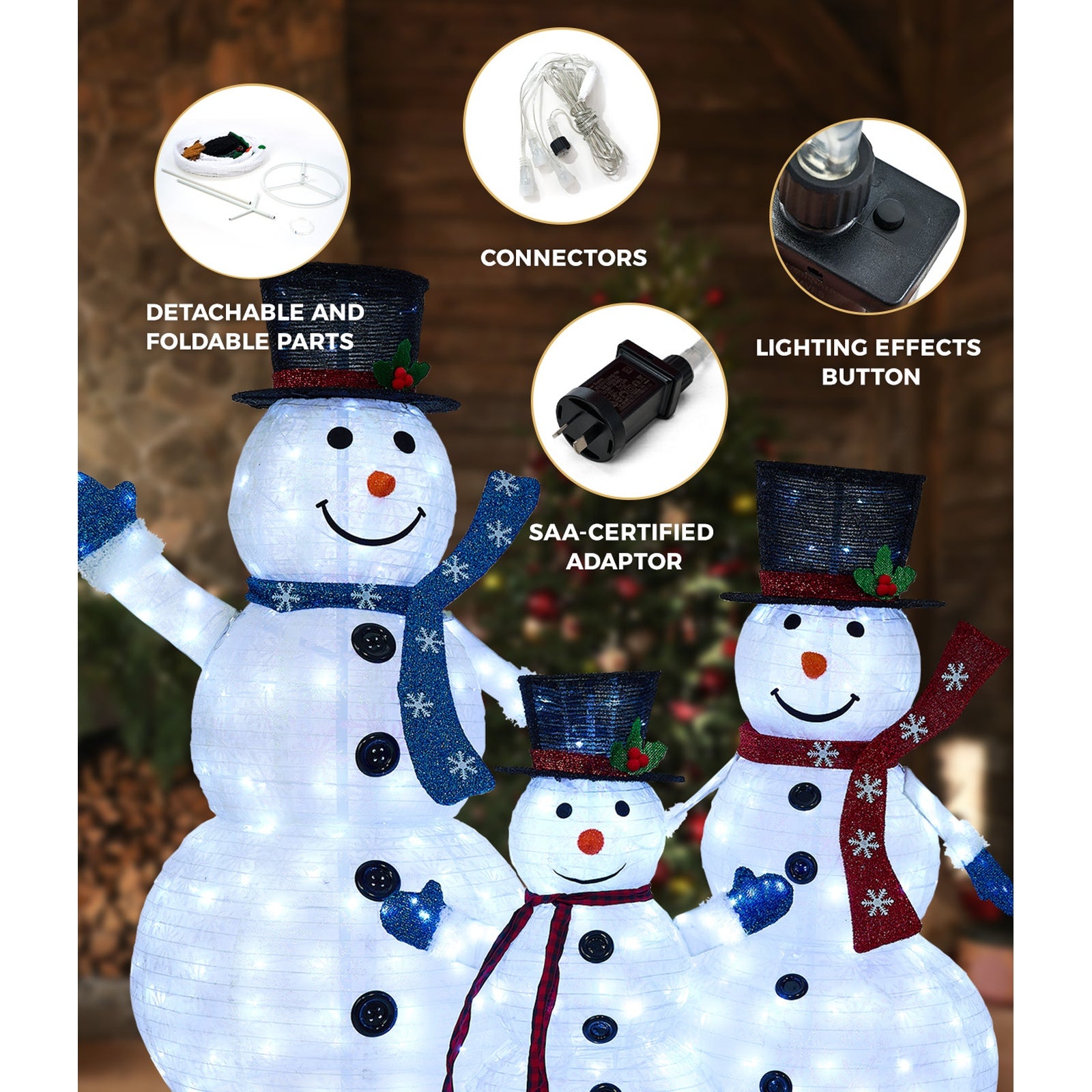 Tinseltown 3D Christmas LED Lights Set of 3 Snowmen Outdoor Xmas Decor Metal
