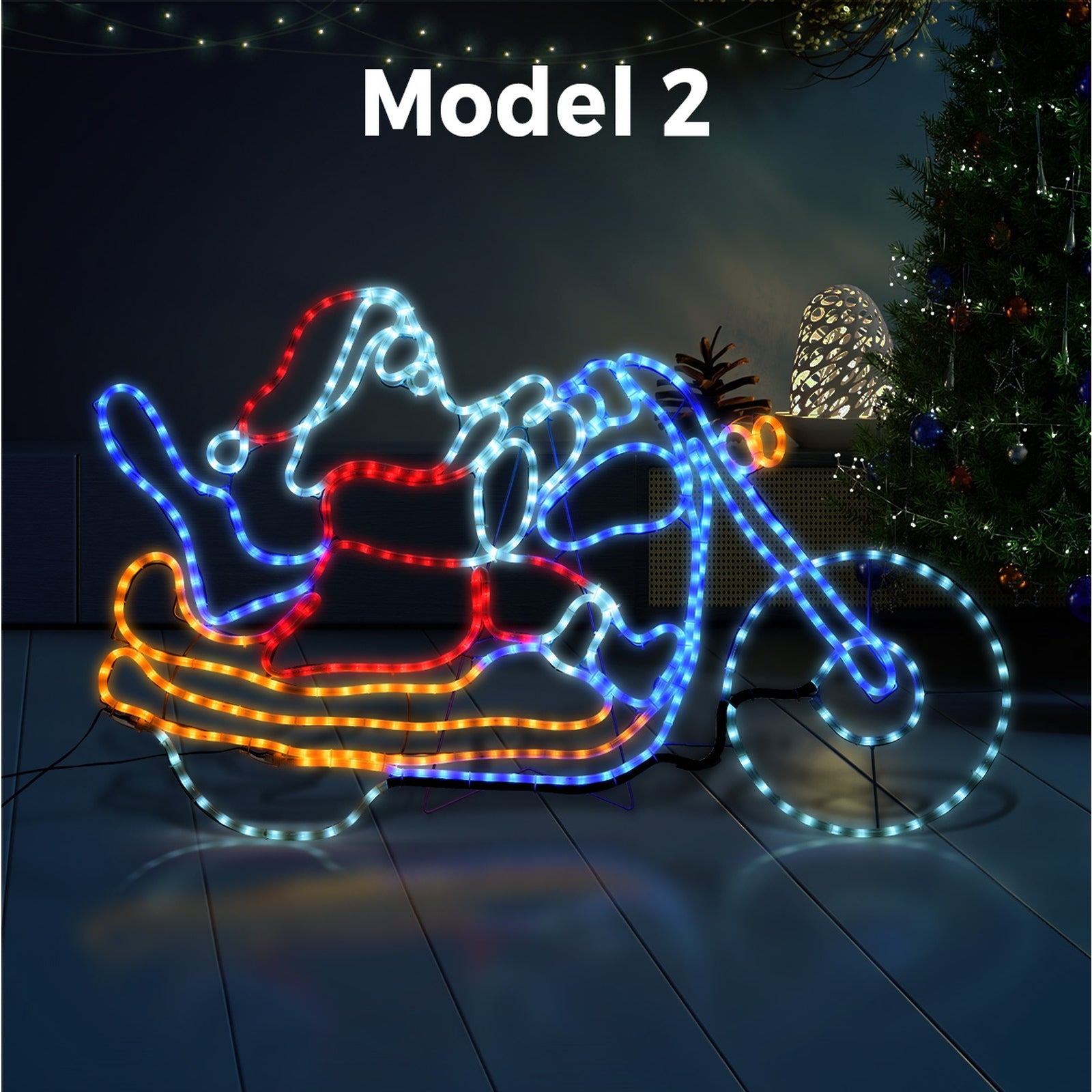 Tinseltown Christmas Light LED Motif Rope Lights Santa Motorbike Outdoor - Sunyee