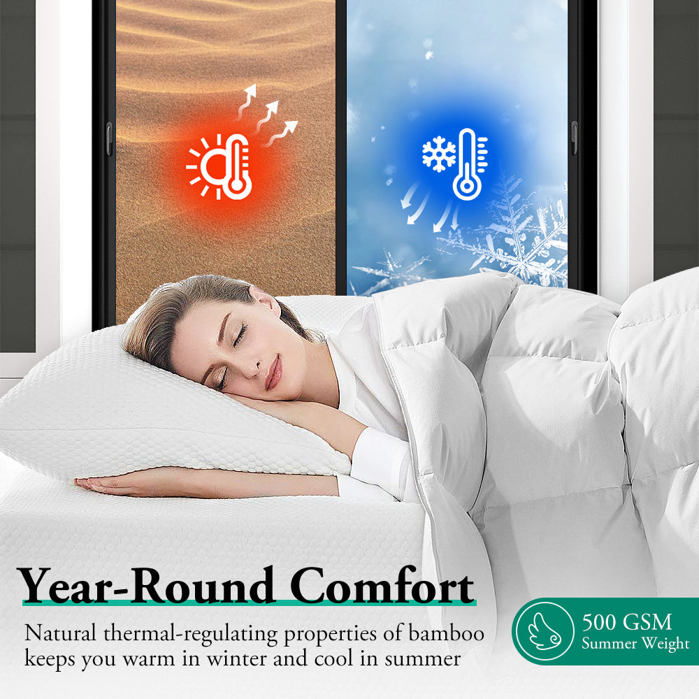 ZUNI Natural Bamboo Quilt 500GSM Duvet Doona Winter Summer Quilt King - Sunyee