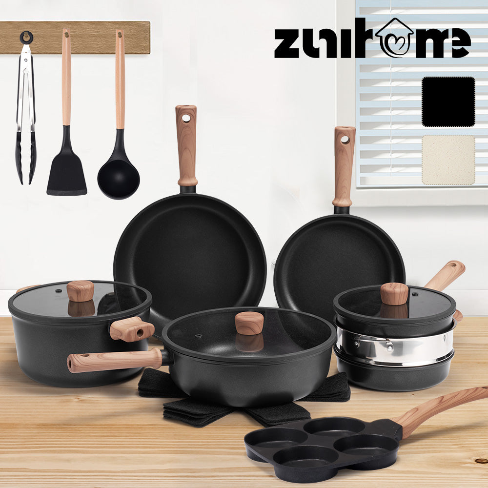 ZUNI 19PCS Nonstick Cookware Pots & Pans Set Granite Coating Cooking Utensil - Sunyee