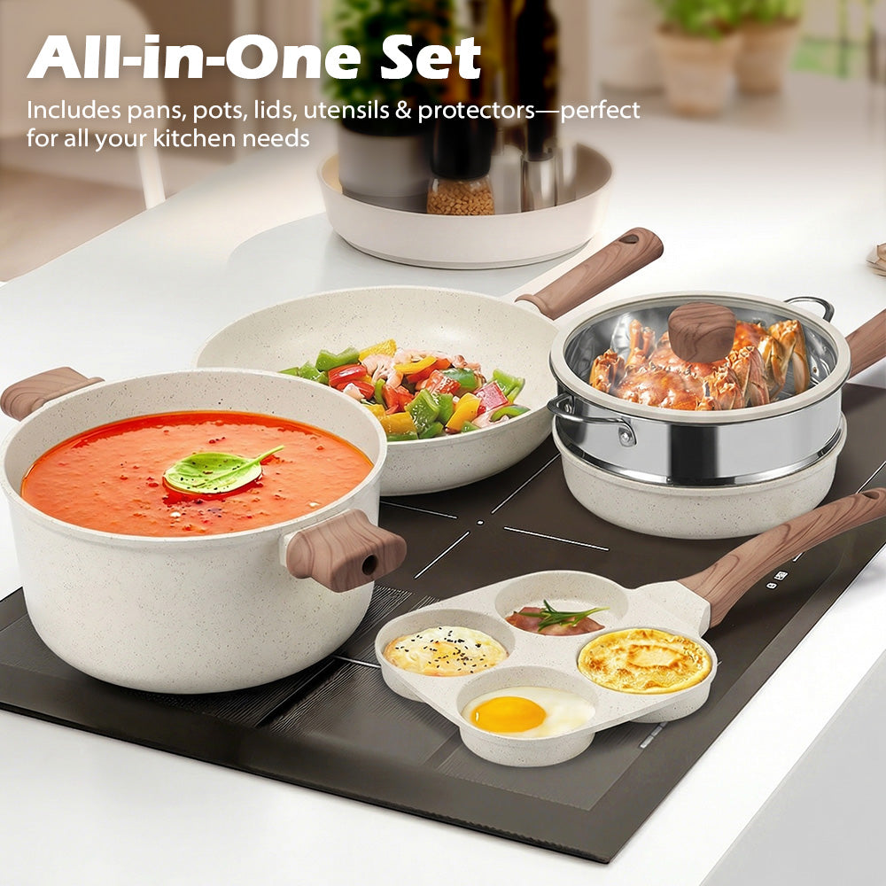 ZUNI 19PCS Nonstick Cookware Pots & Pans Set Granite Coating Cooking Utensil - Sunyee
