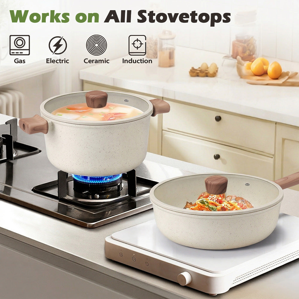 ZUNI 19PCS Nonstick Cookware Pots & Pans Set Granite Coating Cooking Utensil - Sunyee