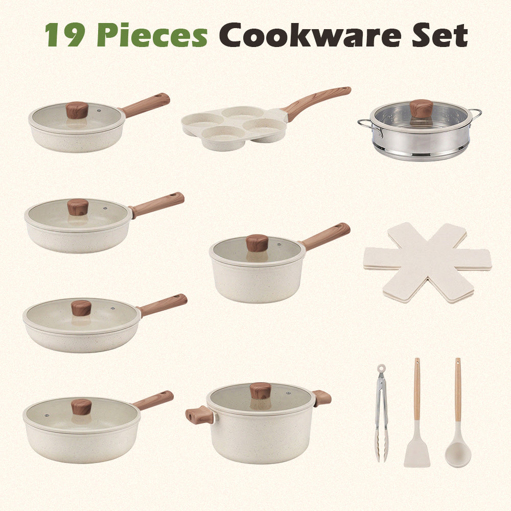 ZUNI 19PCS Nonstick Cookware Pots & Pans Set Granite Coating Cooking Utensil - Sunyee