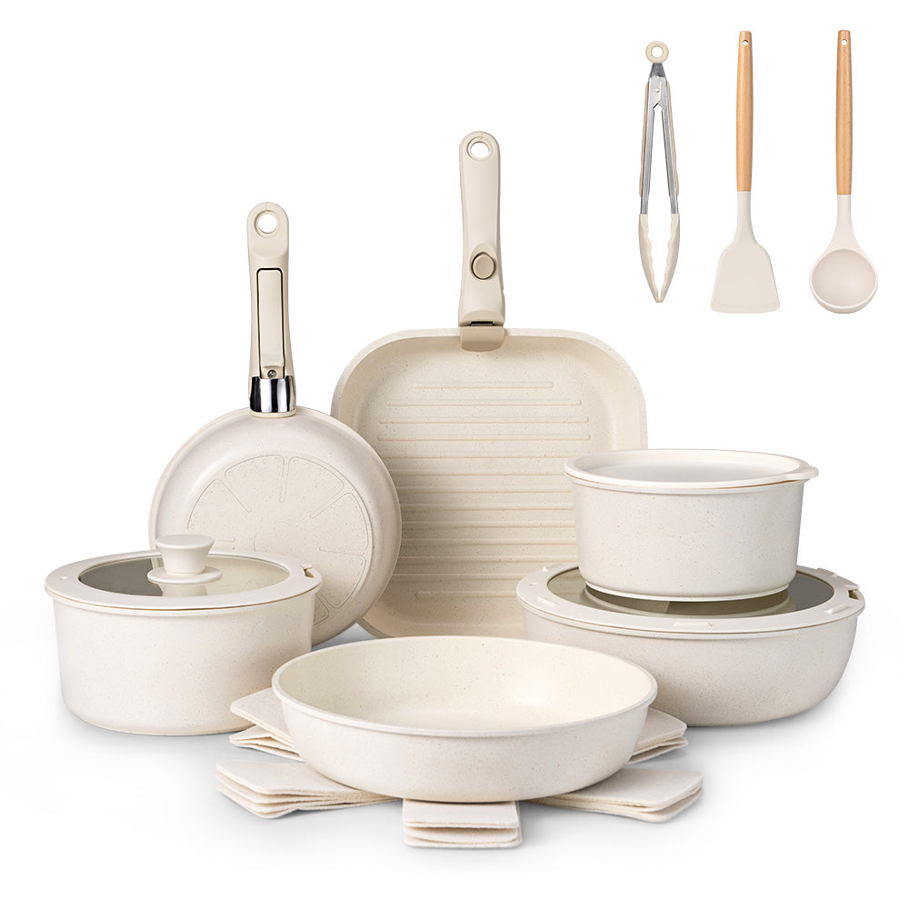 ZUNI 20PCS Nonstick Cookware Pots & Pans Set Granite Coating White