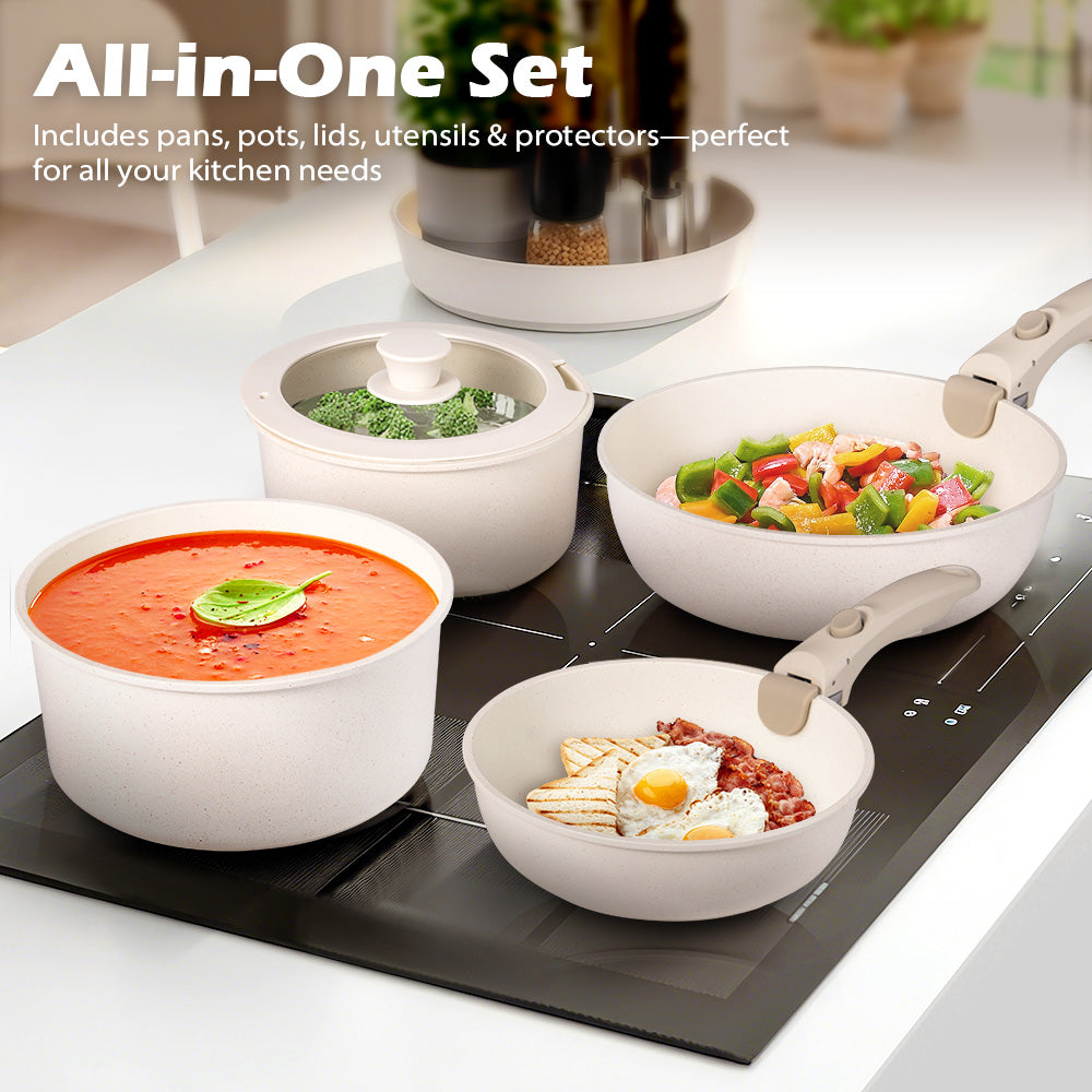 ZUNI 20PCS Nonstick Cookware Pots & Pans Set Granite Coating White