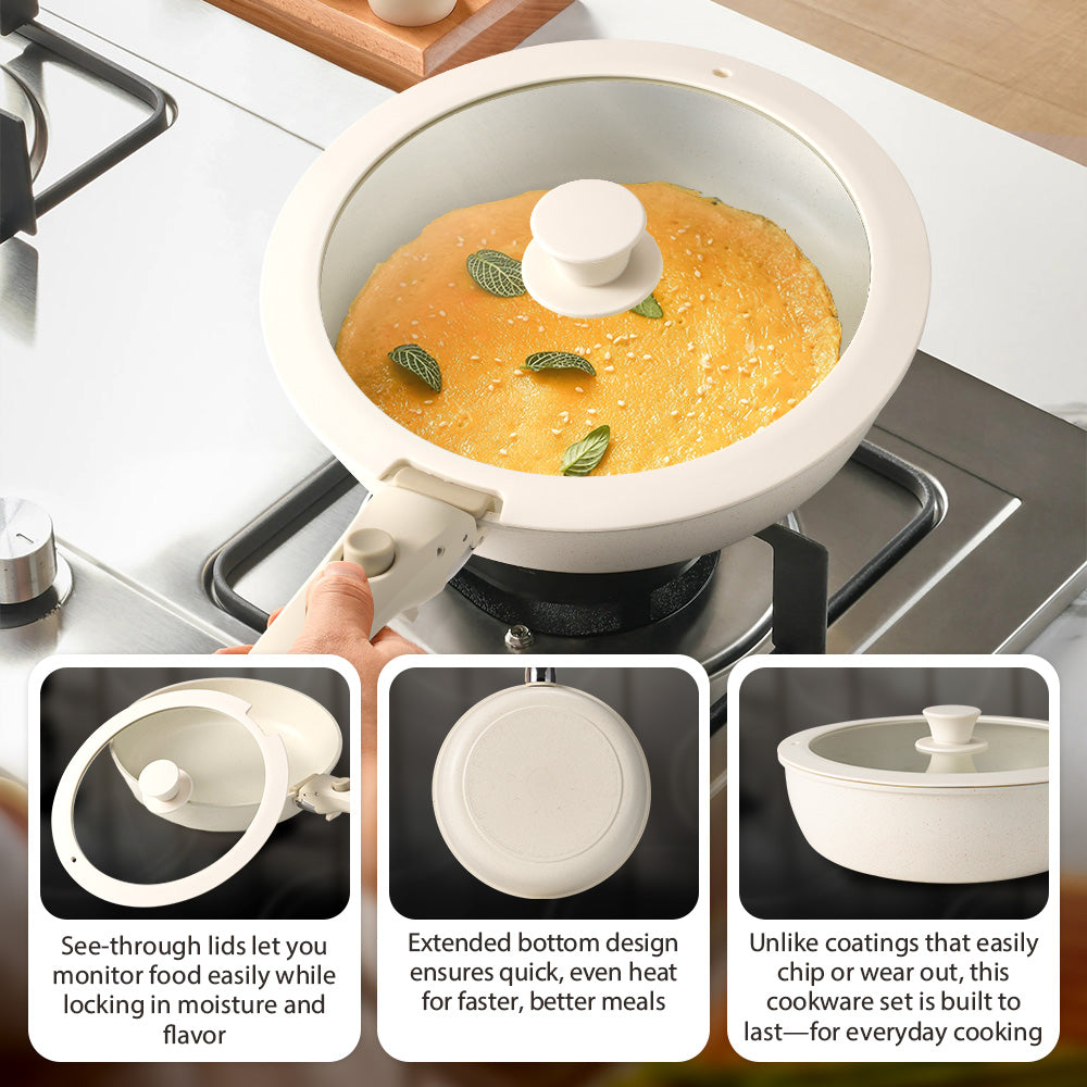 ZUNI 20PCS Nonstick Cookware Pots & Pans Set Granite Coating White