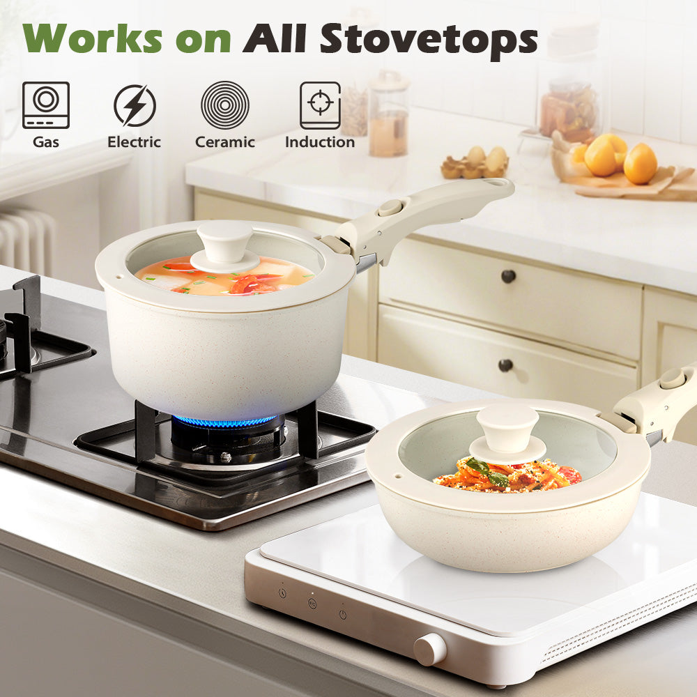 ZUNI 20PCS Nonstick Cookware Pots & Pans Set Granite Coating White