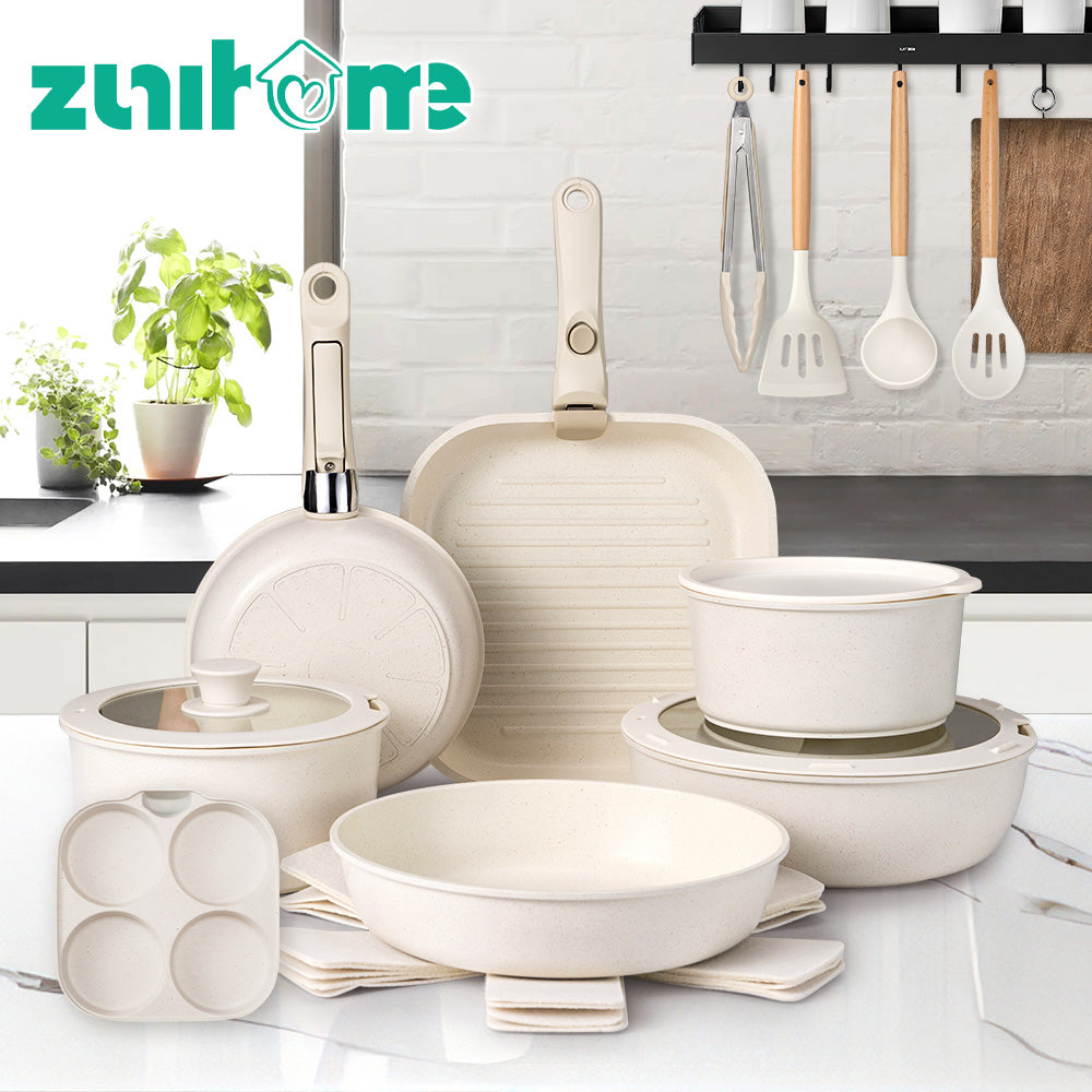 ZUNI 25PCS Nonstick Cookware Pots & Pans Set Granite Coating White