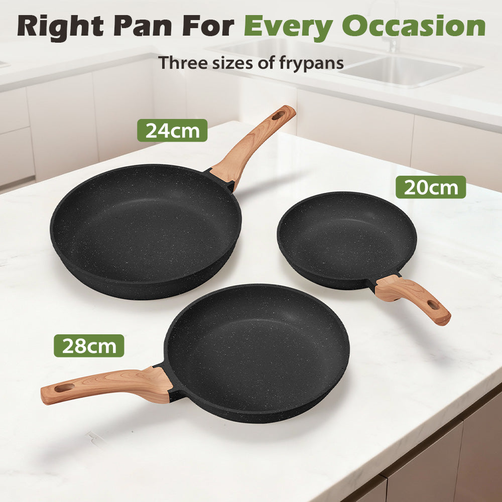 ZUNI 3PCS Nonstick Cookware Frypan Set Granite Coating 20/24/28CM