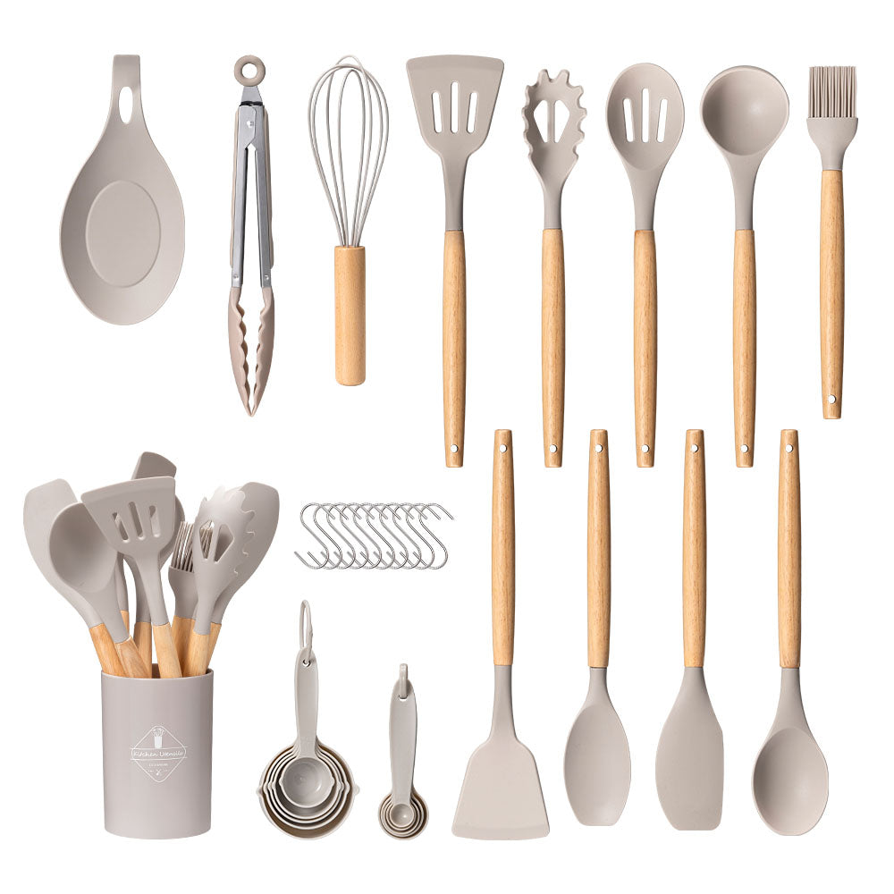 ZUNI 33PCS Silicone Kitchen Utensils Set Wood Cooking Baking Cookware - Sunyee