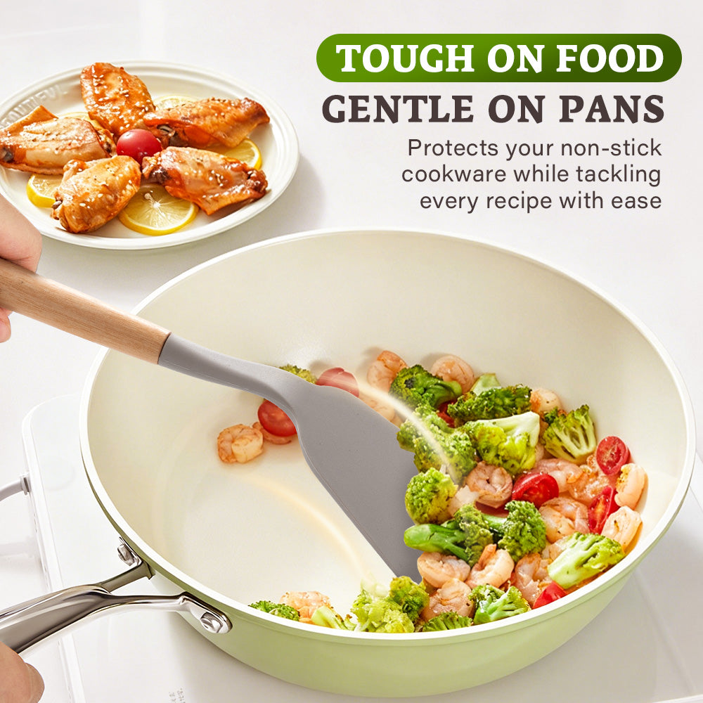 ZUNI 33PCS Silicone Kitchen Utensils Set Wood Cooking Baking Cookware - Sunyee