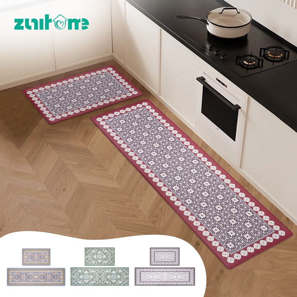ZUNI Kitchen Rugs Mats Set of 2 Non Slip Comfort Standing Mat Rug