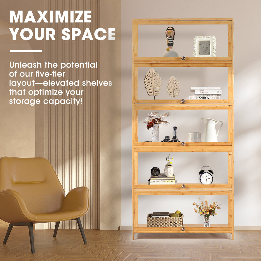 ZUNI 5-Tier Display Cabinet Storage Stand Rack White/Natural/Grey/Black - Sunyee