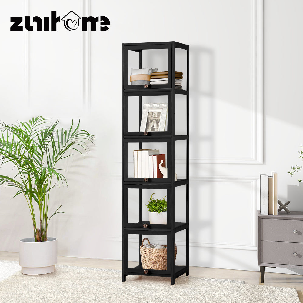 ZUNI 5-Tier Display Cabinet Storage Stand Rack Bookcase White/Natural/Grey/Black - Sunyee