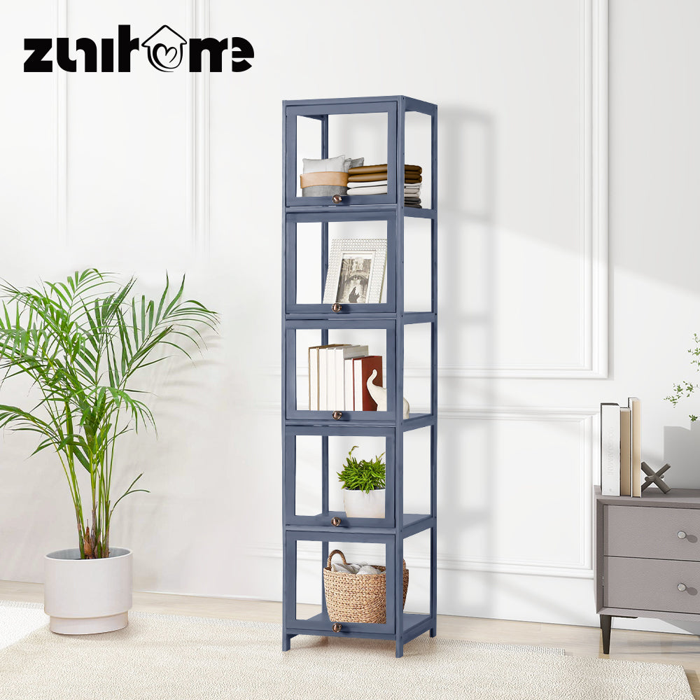 ZUNI 5-Tier Display Cabinet Storage Stand Rack Bookcase White/Natural/Grey/Black - Sunyee