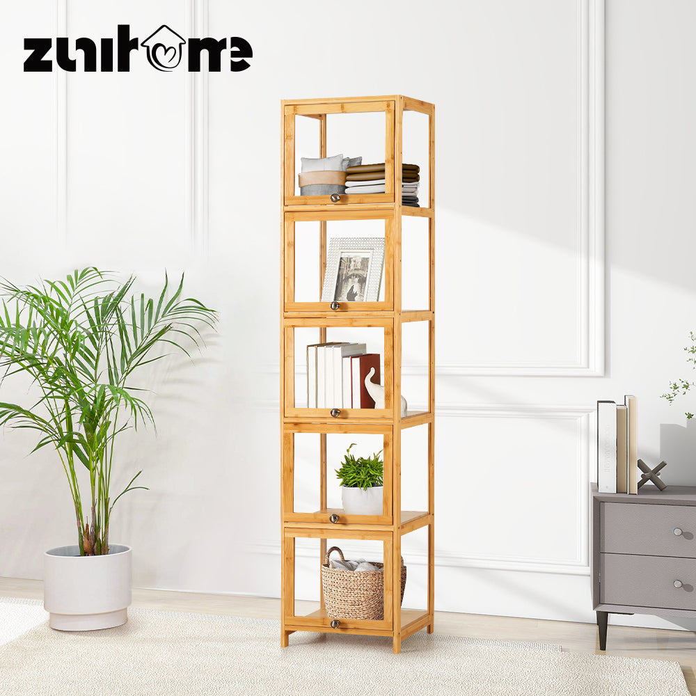 ZUNI 5-Tier Display Cabinet Storage Stand Rack Bookcase White/Natural/Grey/Black - Sunyee