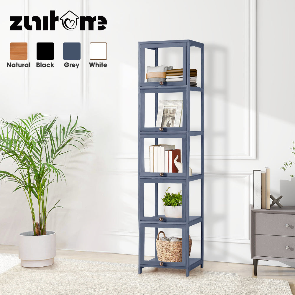 ZUNI 5-Tier Display Cabinet Storage Stand Rack Bookcase White/Natural/Grey/Black - Sunyee