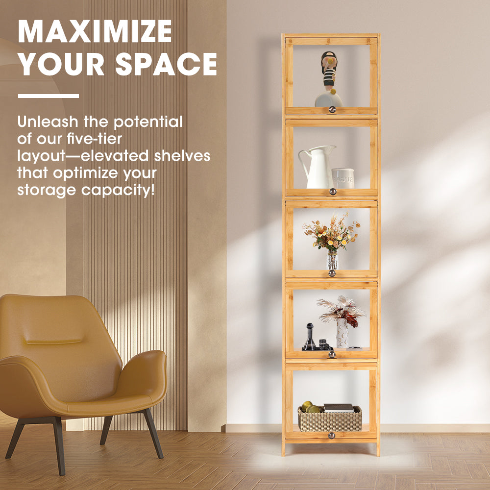 ZUNI 5-Tier Display Cabinet Storage Stand Rack Bookcase White/Natural/Grey/Black - Sunyee