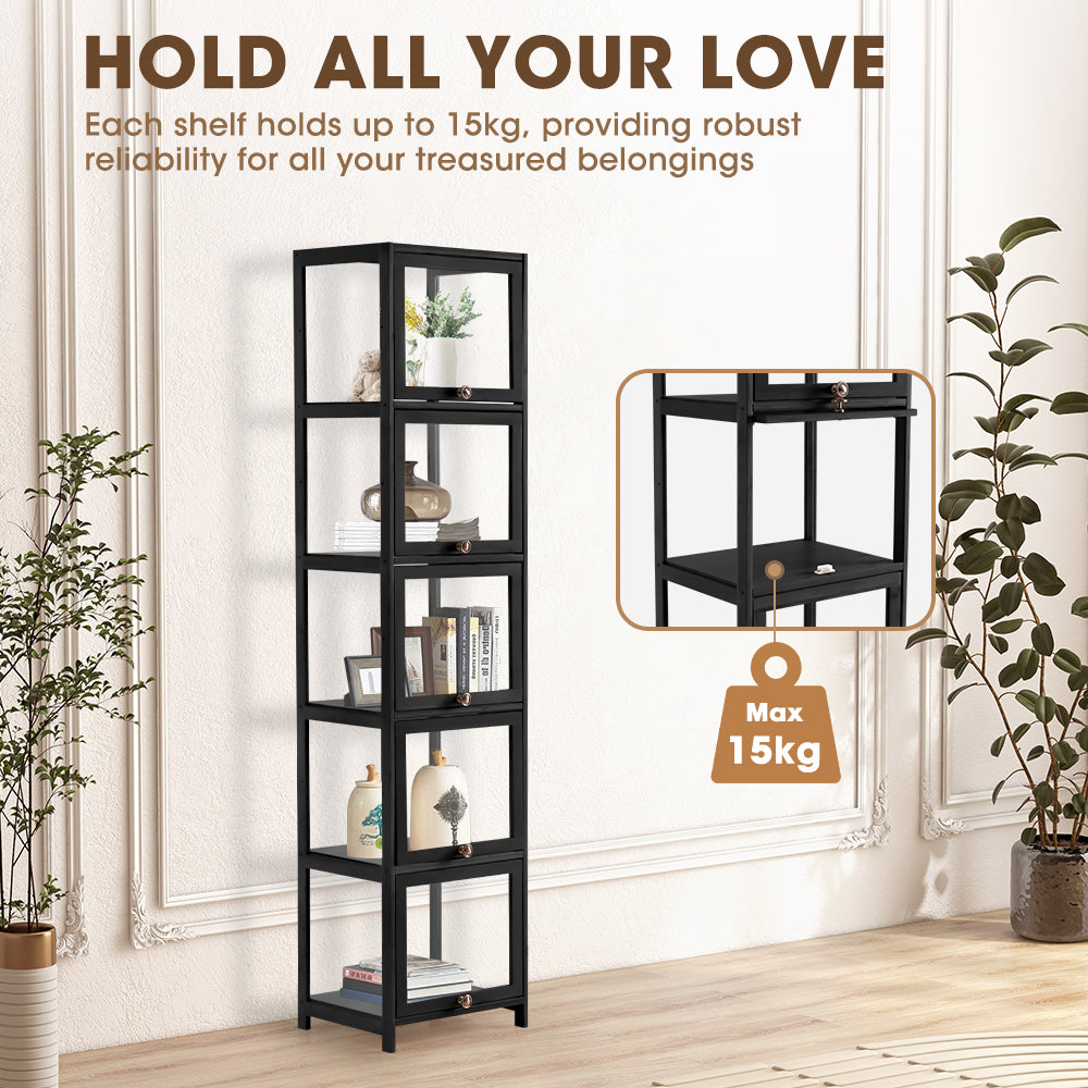 ZUNI 5-Tier Display Cabinet Storage Stand Rack Bookcase White/Natural/Grey/Black - Sunyee