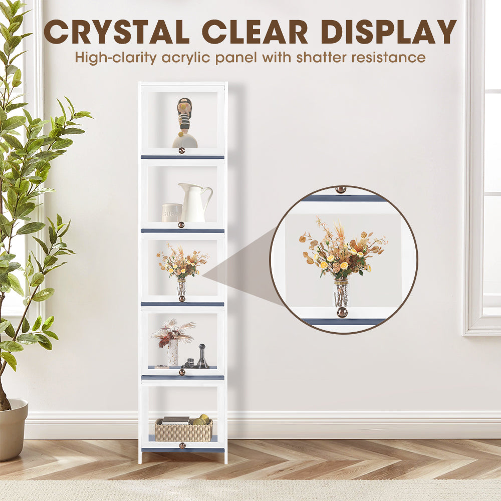 ZUNI 5-Tier Display Cabinet Storage Stand Rack Bookcase White/Natural/Grey/Black - Sunyee