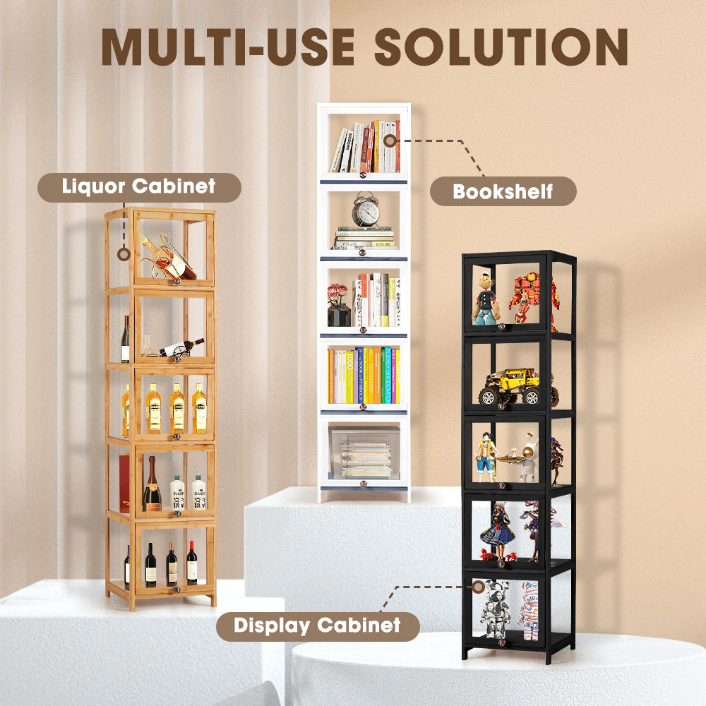 ZUNI 5-Tier Display Cabinet Storage Stand Rack Bookcase White/Natural/Grey/Black - Sunyee