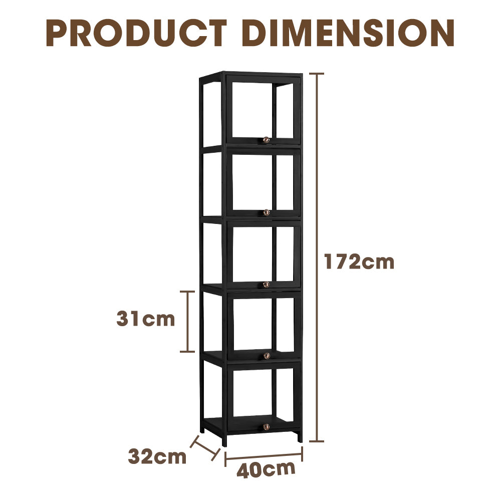 ZUNI 5-Tier Display Cabinet Storage Stand Rack Bookcase White/Natural/Grey/Black - Sunyee
