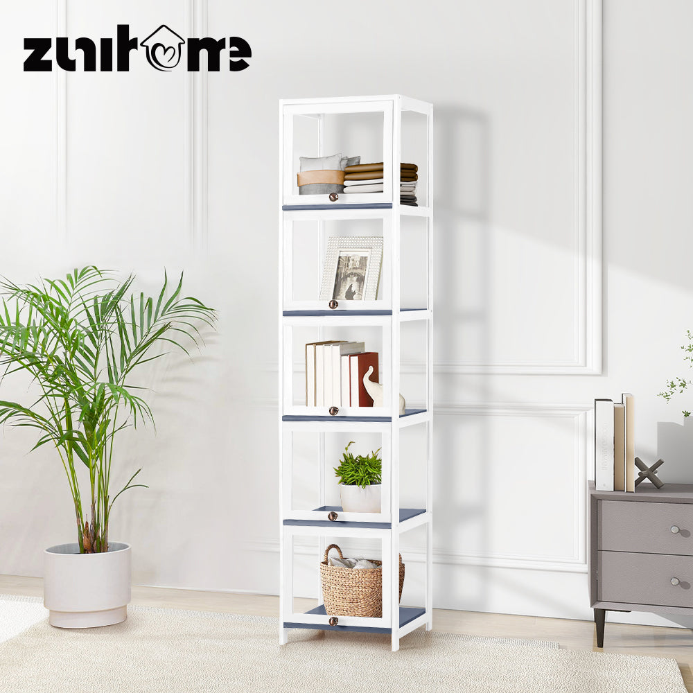 ZUNI 5-Tier Display Cabinet Storage Stand Rack Bookcase White/Natural/Grey/Black - Sunyee