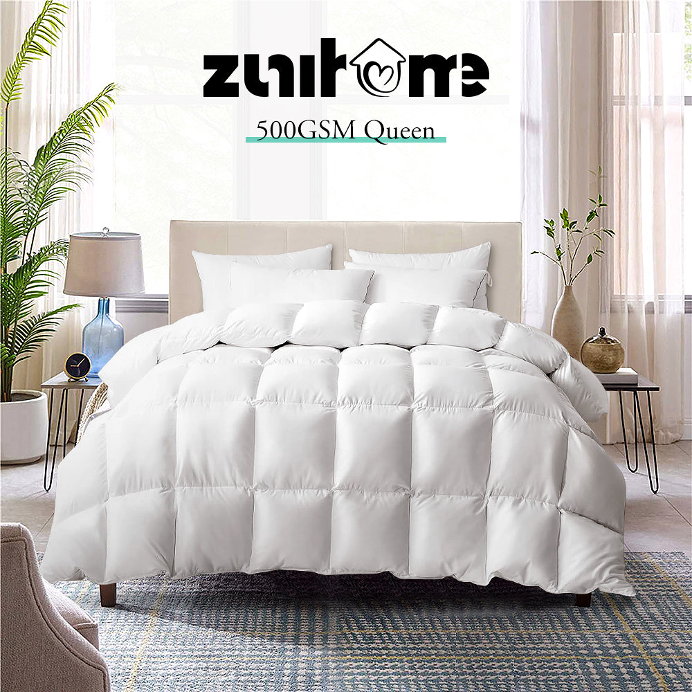ZUNI Goose Down Duvet Quilt 500GSM Duvet Doona Winter Summer Quilt Queen - Sunyee