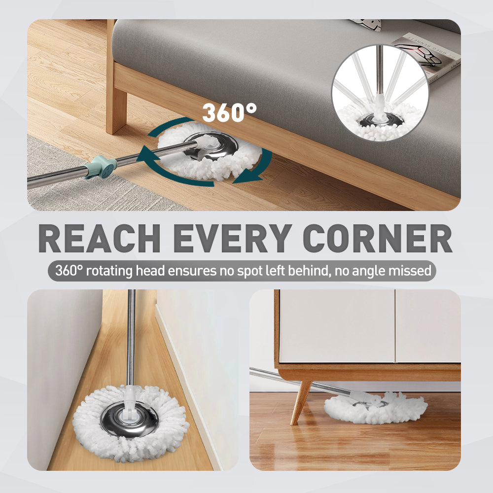 ZUNI Spin Mop Bucket Set Floor Mop Rotating w/ 2 Heads Khaki/Green - Sunyee