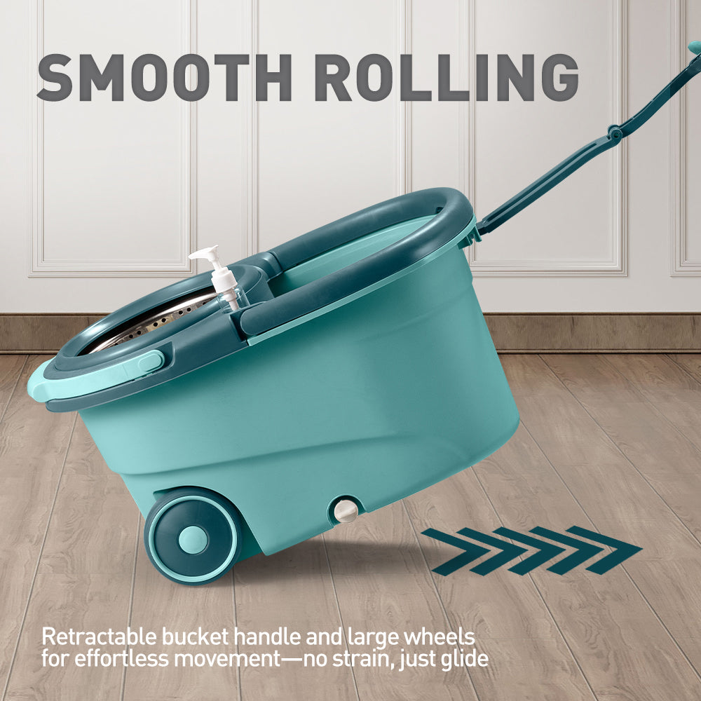 ZUNI Spin Mop Bucket Set Floor Mop Rotating w/ 2 Heads Khaki/Green - Sunyee