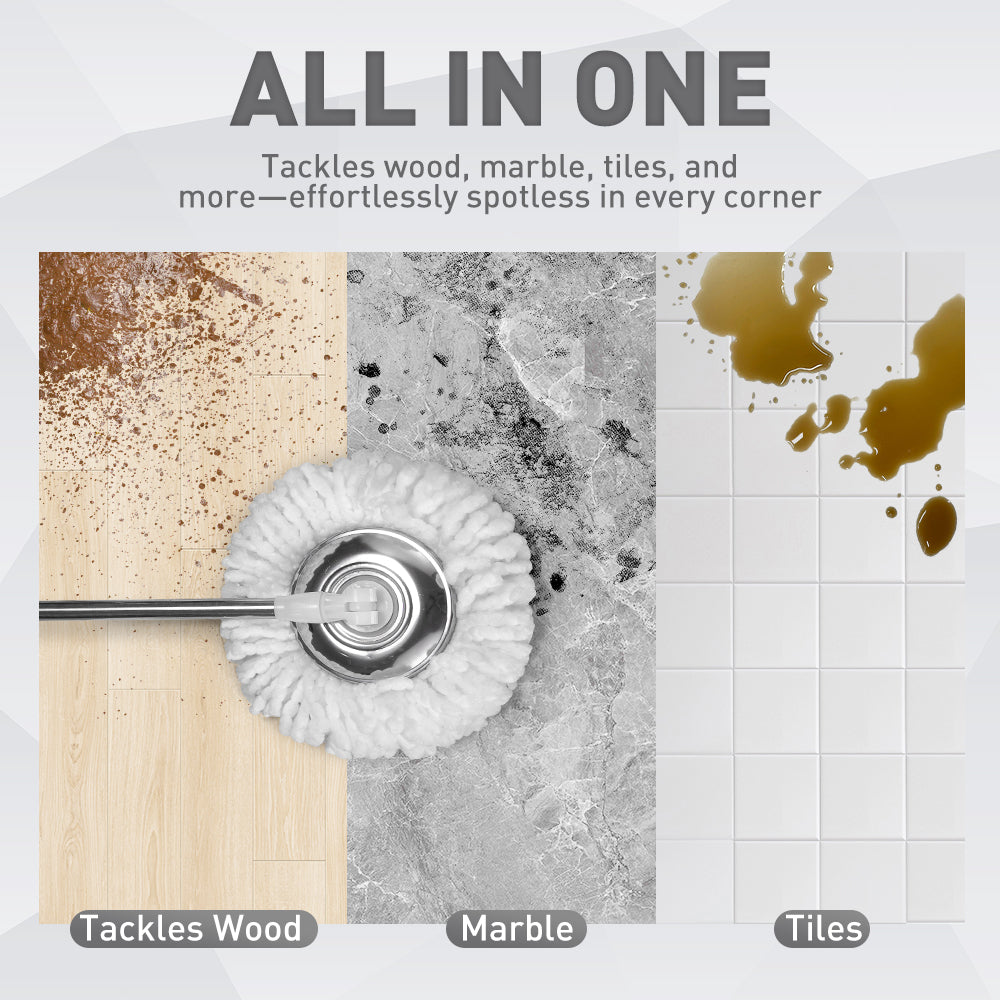 ZUNI Spin Mop Bucket Set Floor Mop Rotating w/ 2 Heads Khaki/Green - Sunyee