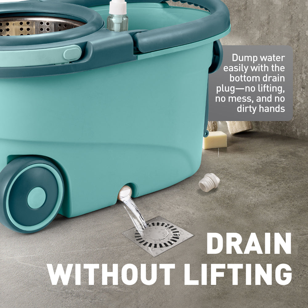 ZUNI Spin Mop Bucket Set Floor Mop Rotating w/ 2 Heads Khaki/Green - Sunyee