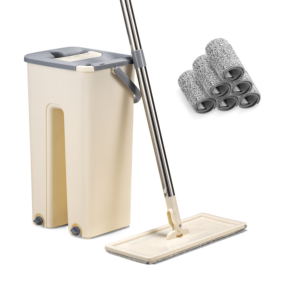 ZUNI Flat Mop and Bucket Floor Mop Cleaner Set Wet Dry w/ 6 Heads - Sunyee