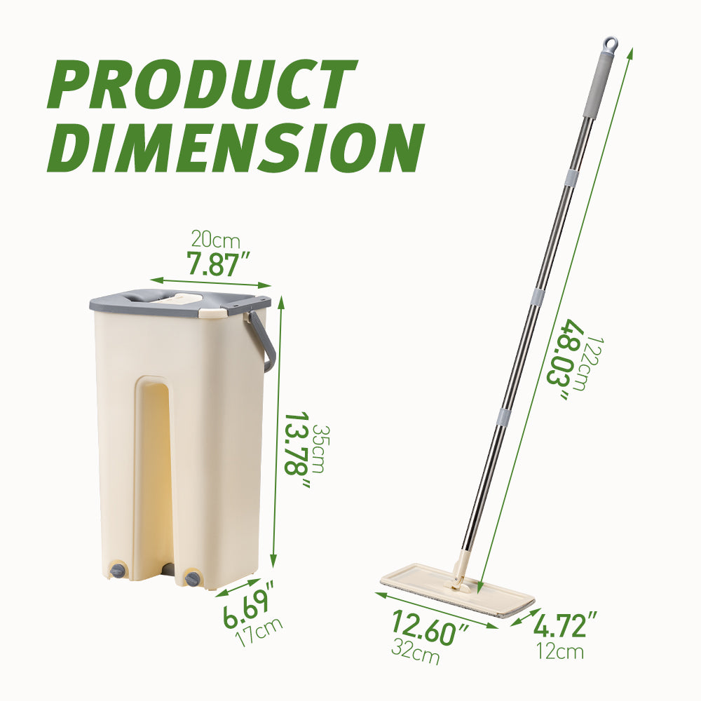 ZUNI Flat Mop and Bucket Floor Mop Cleaner Set Wet Dry w/ 6 Heads - Sunyee