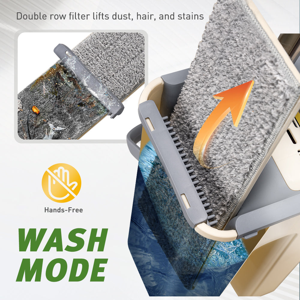 ZUNI Flat Mop and Bucket Floor Mop Cleaner Set Wet Dry w/ 6 Heads - Sunyee