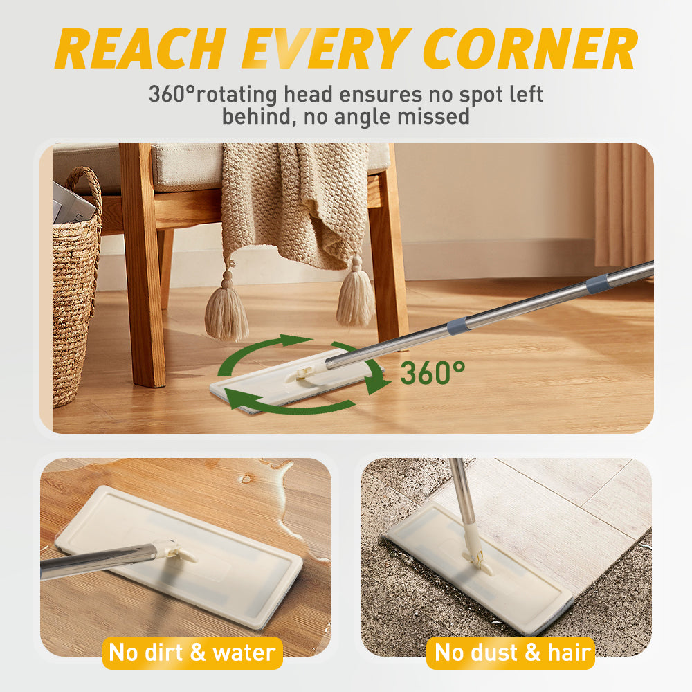 ZUNI Flat Mop and Bucket Floor Mop Cleaner Set Wet Dry w/ 6 Heads - Sunyee