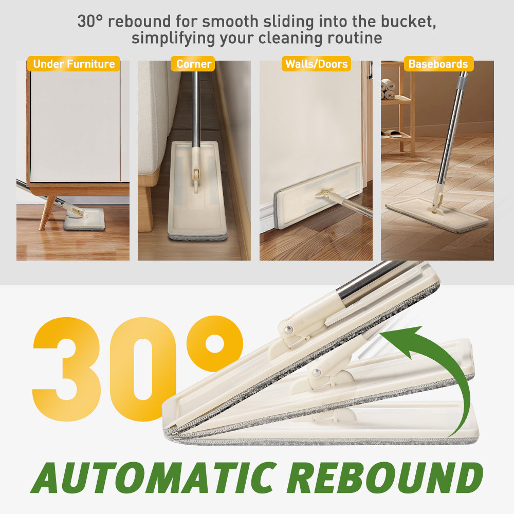 ZUNI Flat Mop and Bucket Floor Mop Cleaner Set Wet Dry w/ 6 Heads - Sunyee